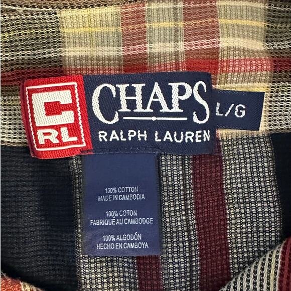 Chaps Ralph Lauren Black and Red Check Short Sleeve Cotton Button Down Size L - Picture 5 of 7